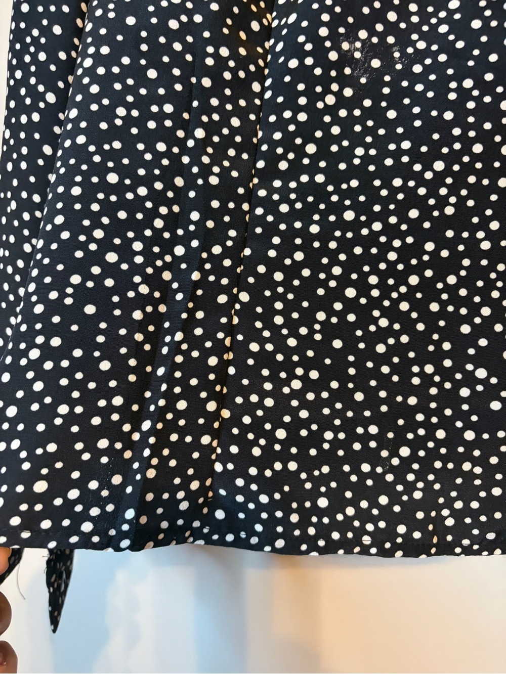 Black Polka Dot Long-Sleeve Blouse with Lace Collar - Picture 4 of 5